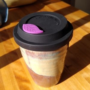 Ceramic Travel Mug with Lid, 14 fl oz, blue and purple, handmade artisan pottery